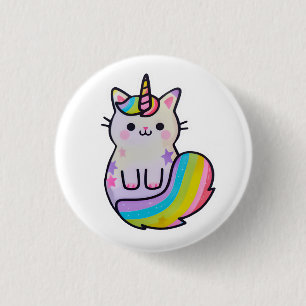 Badge Rond 2,50 Cm Cute chat licorne arc-en-ciel
