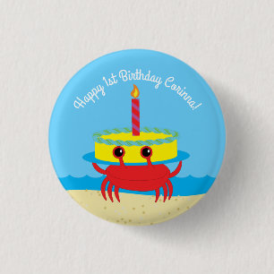 Badge Rond 2,50 Cm Cute Crab Beach 1er anniversaire