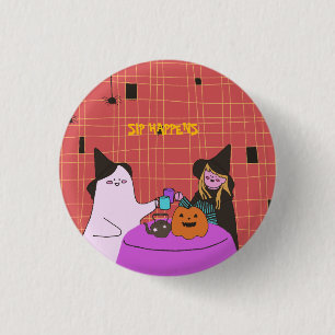 Badge Rond 2,50 Cm Cute Ghost & Witch Halloween 