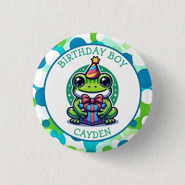 Badge Rond 2,50 Cm Cute Grenouille à thème Garçon d'anniversaire (Devant)