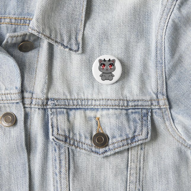 Badge Rond 2,50 Cm Cute Kawaii Demon Chat (En situation)