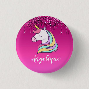 Badge Rond 2,50 Cm Cute Pink Dripping Glitter Personalized Unicorn