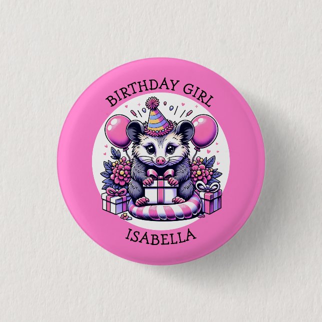 Badge Rond 2,50 Cm Cute Possum Fille d'anniversaire personnalisée (Devant)