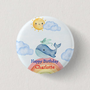 Badge Rond 2,50 Cm Cute Rainbow stingray baleine poisson Anniversaire