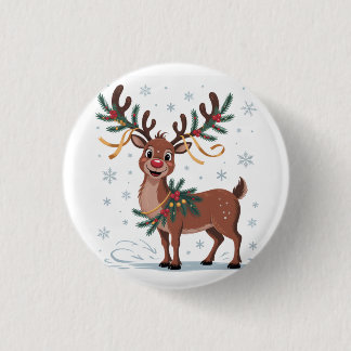 Badge Rond 2,50 Cm Cute Rudolph with Gold Accents