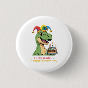 Badge Rond 2,50 Cm Cute T-Rex Dinosaur Premier Anniversaire Histoire 