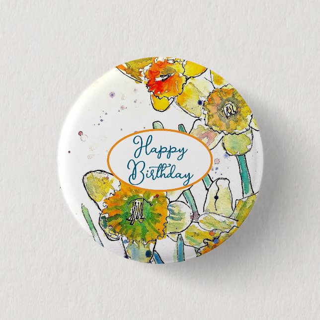 Badge Rond 2,50 Cm Daffodique Jaune Daffodique Fleur Aquarelle (Devant)