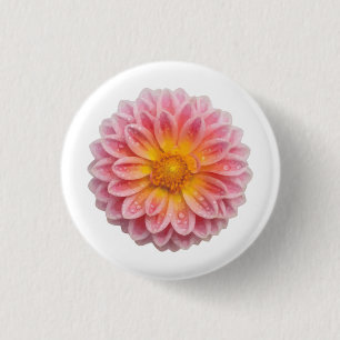 Badge Rond 2,50 Cm Dahlia rose et gouttes de ragoût