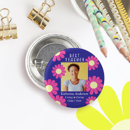 Badge Rond 2,50 Cm Daisy Best Teacher Photo Dark Purple
