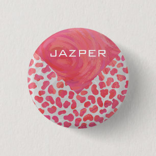 Badge Rond 2,50 Cm Dalmatie rose et blanc avec monogramme