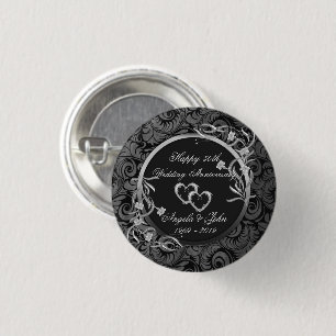 Badge Rond 2,50 Cm Damas, Cœurs Argentés, Anniversaire de Mariage Flo