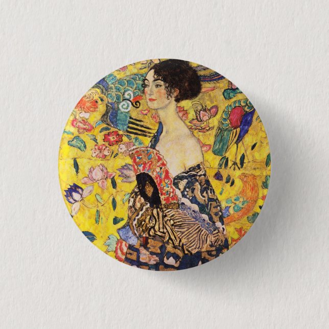 Badge Rond 2,50 Cm Dame Gustav Klimt Avec Ventilateur (Devant)