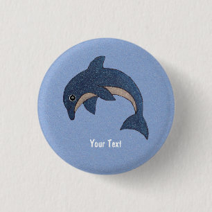 Badge Rond 2,50 Cm Dauphin à étincelles bleu mou