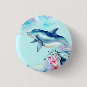 Badge Rond 2,50 Cm Dauphin aquarelle peint