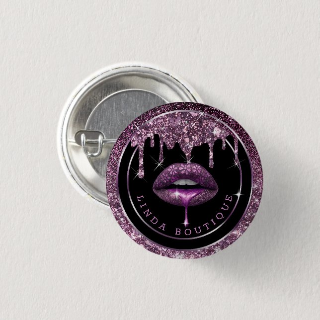 Badge Rond 2,50 Cm Dégustation violette foncée | lèvres de luxe (Devant & derrière)
