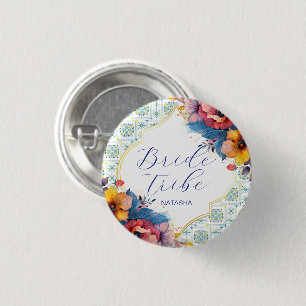 Badge Rond 2,50 Cm Demoiselle d'honneur Fleur Méditerranéenne Bleue  