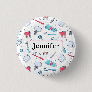 Badge Rond 2,50 Cm Dents et outils Motif dentaire avec un nom