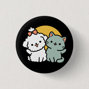 Badge Rond 2,50 Cm Des amis vrais pour toujours Cute Cat & Chien Du
