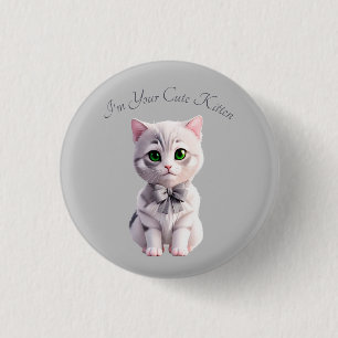 Badge Rond 2,50 Cm Design avec chaton gris mignon
