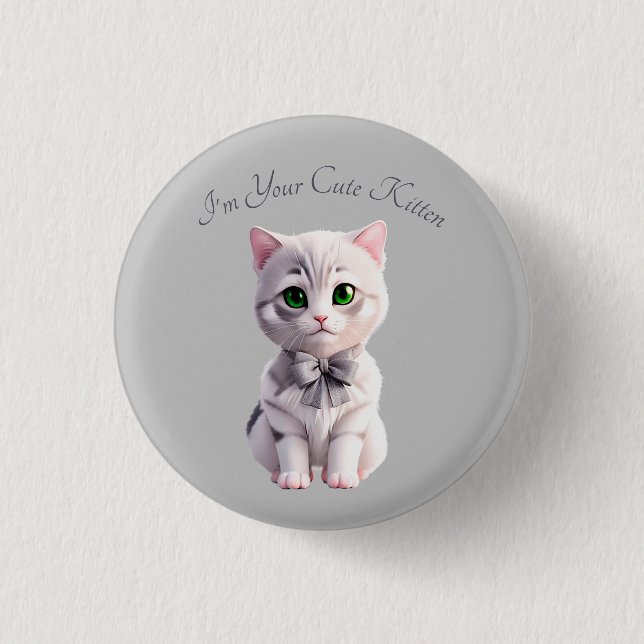 Badge Rond 2,50 Cm Design avec chaton gris mignon (Devant)