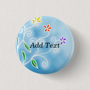 Badge Rond 2,50 Cm Design floral bleu et blanc stylisé, Modèle