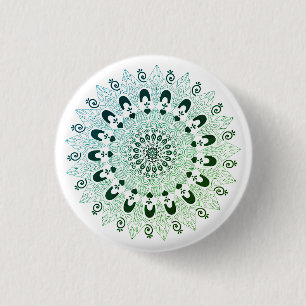 Badge Rond 2,50 Cm Design vert de fleurs Mandala