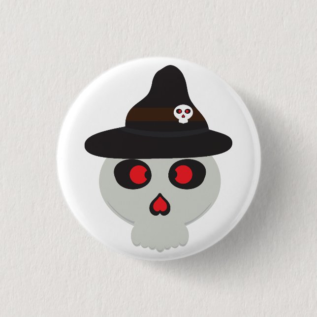 Badge Rond 2,50 Cm dessin de sorcière crâne mignon (Devant)