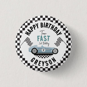 Badge Rond 2,50 Cm Deux Fast Race Car Boy 2e fête d'anniversaire