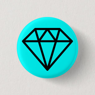 Badge Rond 2,50 Cm Diamant simple - Noir sur Cyan