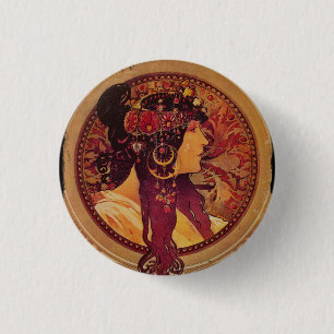 Badge Rond 2,50 Cm Donna Orechini avec cheveux rouges