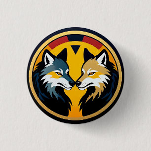 Badge Rond 2,50 Cm Double Logo Emblème Loup Avec Cercle Doré