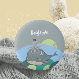 Badge Rond 2,50 Cm Douce Baleine Nautilique Octopus Fête de Naissance