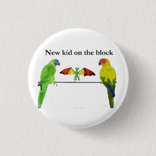 Badge Rond 2,50 Cm Dragon avec des oiseaux