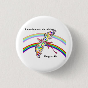 Badge Rond 2,50 Cm Dragon et arc-en-ciel