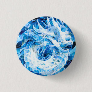 Badge Rond 2,50 Cm Dragon Mosaïque Ciel Bleu