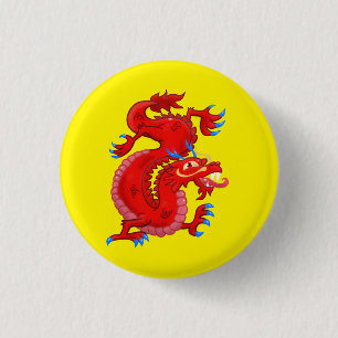 Badge Rond 2,50 Cm Dragon Oriental Rouge