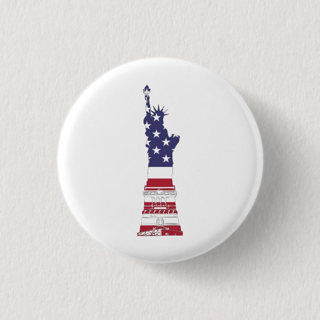 Badge Rond 2,50 Cm Drapeau Américain Statue De La Liberté (Devant)