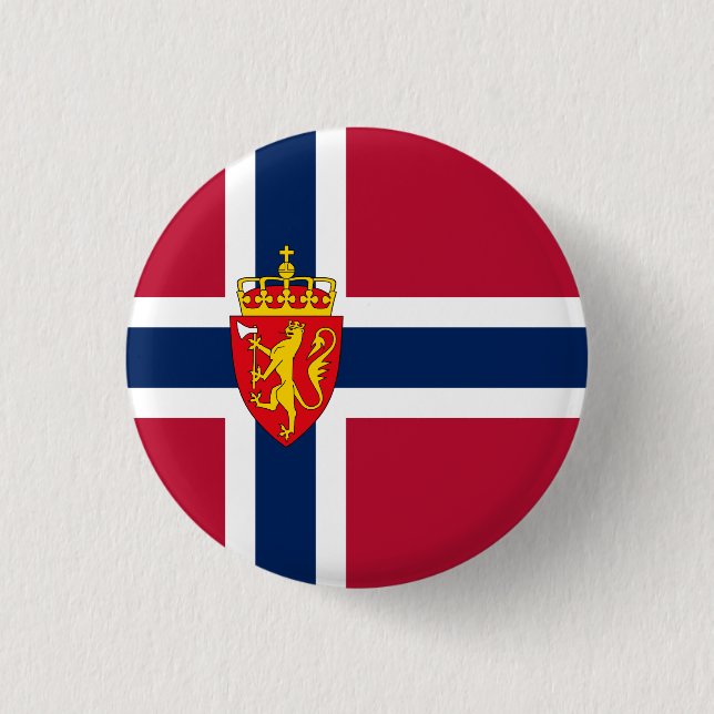 Badge Rond 2,50 Cm Drapeau/Armoiries de Norvège (Devant)