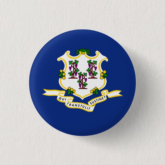 Badge Rond 2,50 Cm Drapeau Connecticuter, Drapeau Connecticut (Devant)