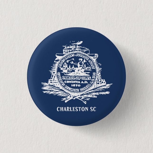 Badge Rond 2,50 Cm Drapeau de Charleston, Caroline du Sud (Devant)