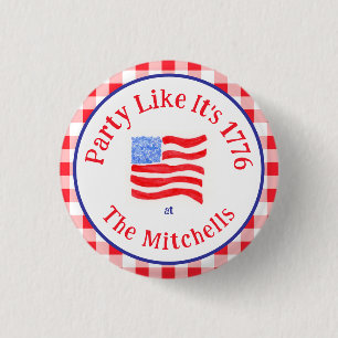 Badge Rond 2,50 Cm Drapeau de fête à l'aquarelle USA 1776 Bleu Rouge 