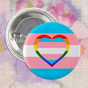 Badge Rond 2,50 Cm Drapeau transgenre, Coeur et fierté arc-en-ciel/ge