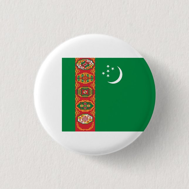 Badge Rond 2,50 Cm Drapeau turkmène, Drapeau du Turkménistan (Devant)
