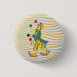 Badge Rond 2,50 Cm Drôle Clown Jouant Avec Des Boules Colorées