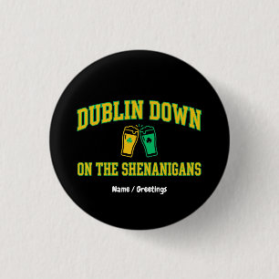Badge Rond 2,50 Cm Dublin Down Heritage Club Trèfle Vintage Varsity 