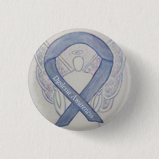 Badge Rond 2,50 Cm Dyslexia Silver Awareness Ribbon Angel Custom Pins (Devant)