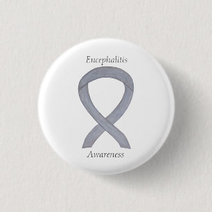 Badge Rond 2,50 Cm Écéphalite Silver Sensibilisation Ruban Personnali