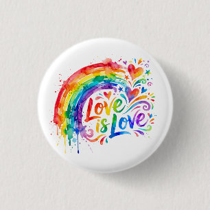 Badge Rond 2,50 Cm Éclaboussure d'aquarelle arc-en-ciel vibrant "L'am
