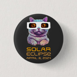 Badge Rond 2,50 Cm Éclipse solaire avec chat