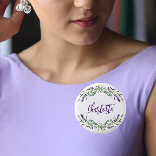 Badge Rond 2,50 Cm écriture de nom de lavande violette eucalyptus